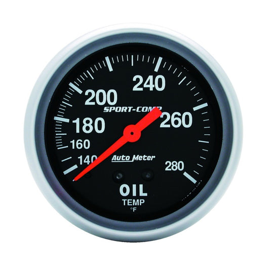 Autometer 2-5/8in 140-280 Degree F Mechanical 12ft Oil Temp Sport-Comp Gauge 3443