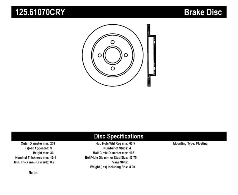 StopTech 01-07 Ford Focus Cryo-Stop Premium Rotor Stoptech