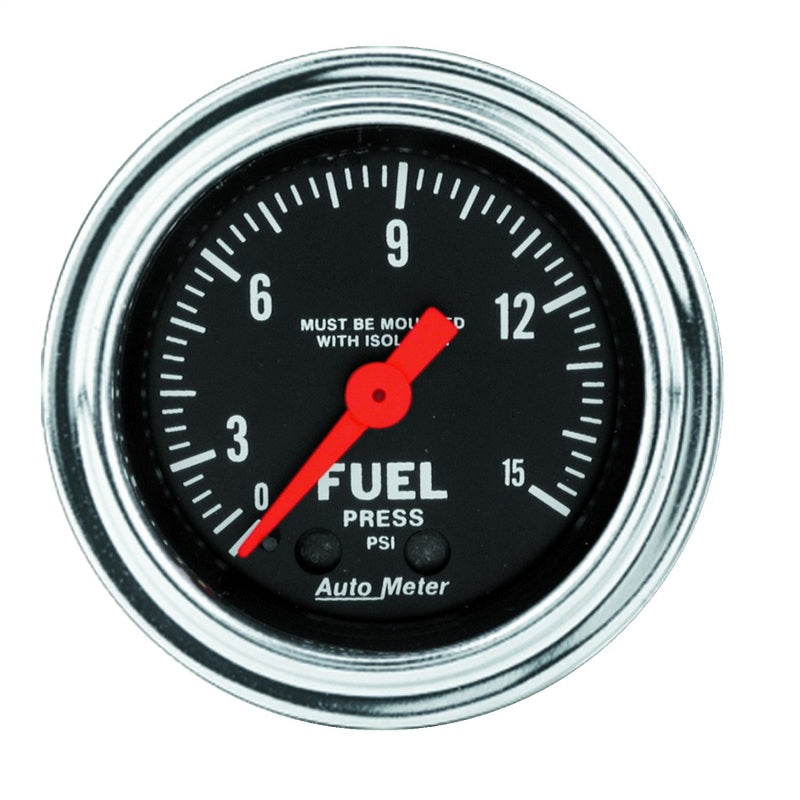 AutoMeter Gauge Fuel Pressure 2-1/16in. 15PSI Mech. W/Isolator Traditional Chrome 2413