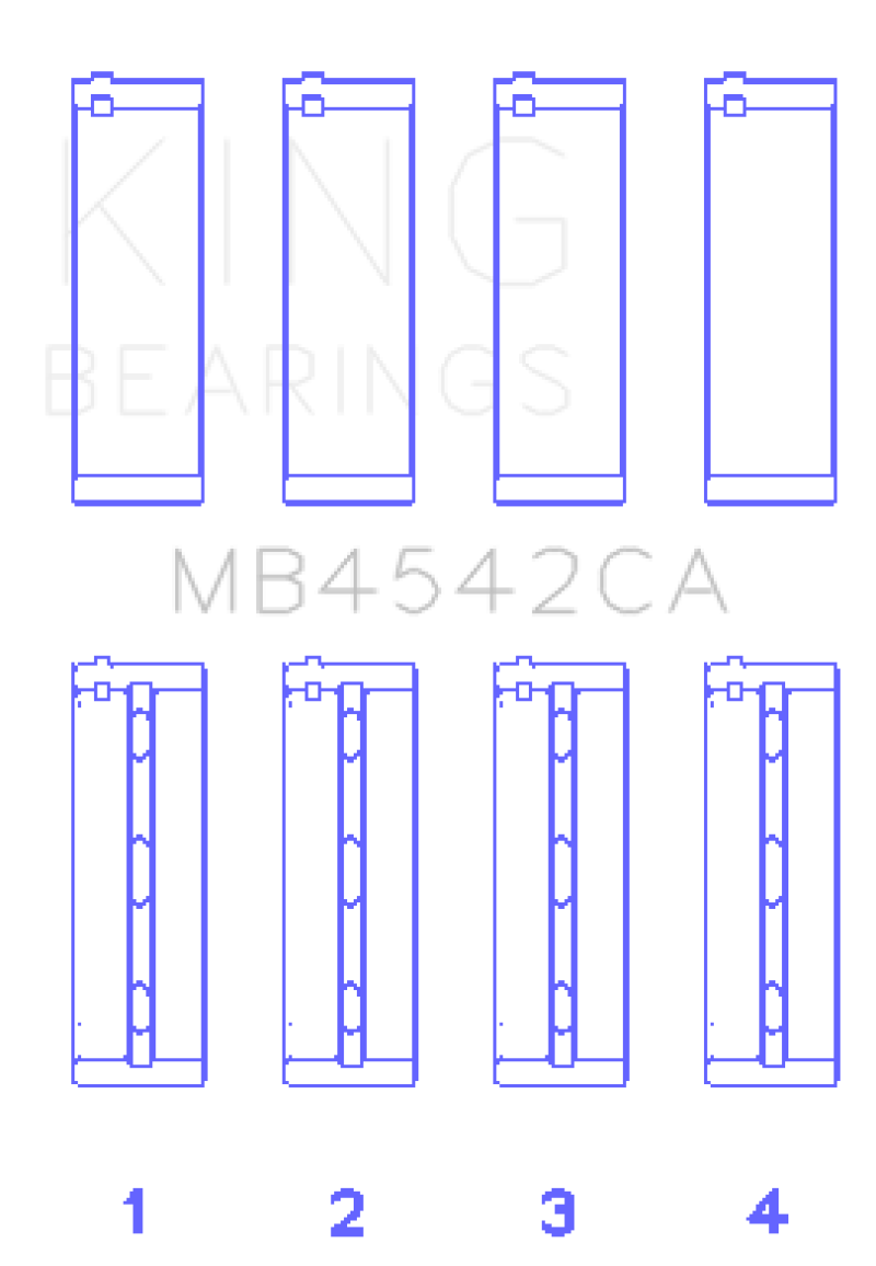 King Nissan VQ20DE, VQ25DD, VQ30DE/DD/DET, VQ35DE (Size Standard) Crankshaft Main Bearing (Set of 4) King Engine Bearings
