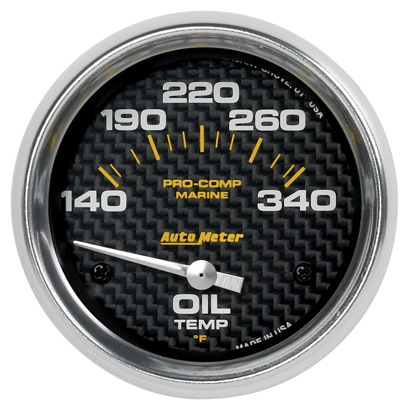 Autometer Marine Carbon Fiber Electric Oil Temperature Gauge 2-5/8in 140-300 Deg F 200765-40