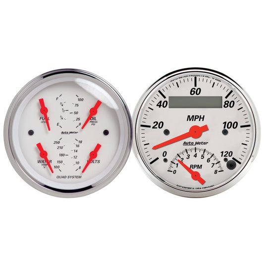 Autometer Arctic White 3-3/8 Quad Gauge and Tach/Speedo Combo 1309