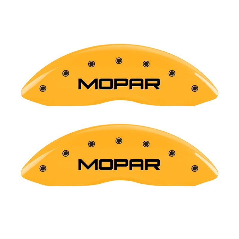MGP Front set 2 Caliper Covers Engraved Front MOPAR Yellow finish black ch MGP