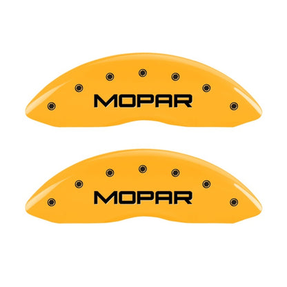 MGP Front set 2 Caliper Covers Engraved Front MOPAR Yellow finish black ch MGP
