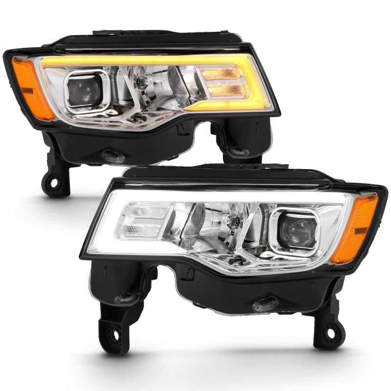 ANZO 2017-2018 Jeep Grand Cherokee Projector Headlights w/ Plank Style Switchback - Chrome w/ Amber - eliteracefab.com