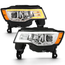 Load image into Gallery viewer, ANZO 2017-2018 Jeep Grand Cherokee Projector Headlights w/ Plank Style Switchback - Chrome w/ Amber - eliteracefab.com