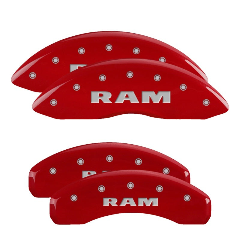MGP 4 Caliper Covers Engraved Front & Rear RAM Red finish silver ch - eliteracefab.com