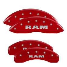 Load image into Gallery viewer, MGP 4 Caliper Covers Engraved Front &amp; Rear RAM Red finish silver ch - eliteracefab.com