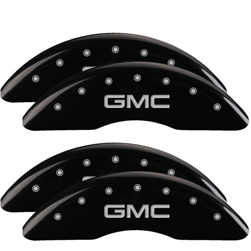 MGP 4 Caliper Covers Engraved Front & Rear GMC Black finish silver ch MGP