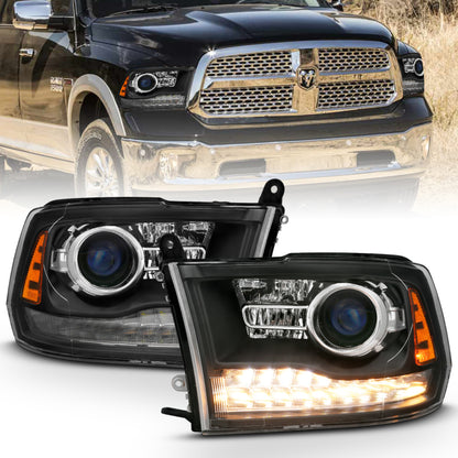 ANZO 2009-2018 Dodge Ram 1500 Projector Headlights Plank Style Halo w/Switchback Matte Black - eliteracefab.com