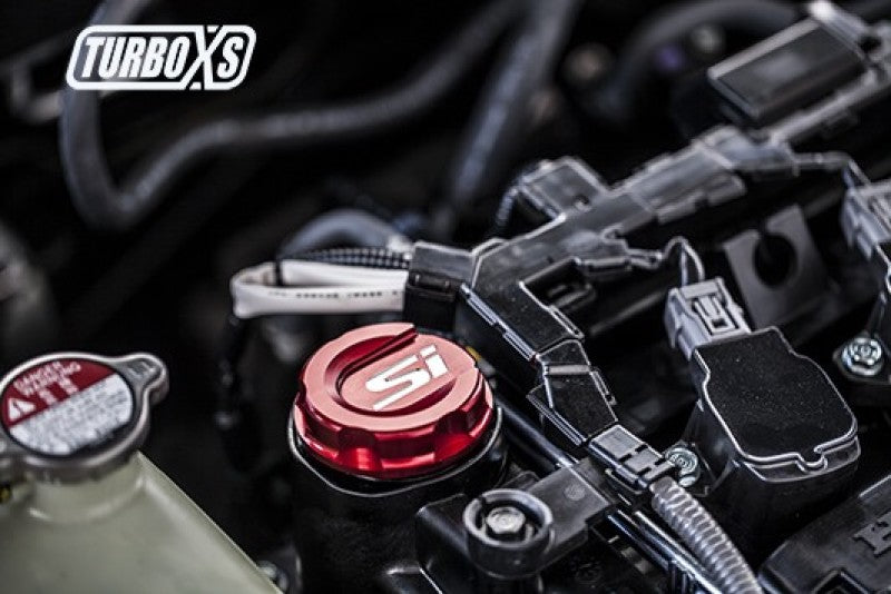 TURBOXS ALUMINUM OIL CAP RED HONDA CIVIC/SI; 2017-2018 - eliteracefab.com