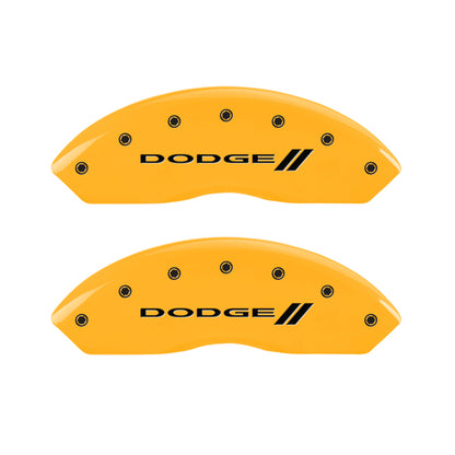 MGP 4 Caliper Covers Engraved F & R Stripes/Dodge Yellow Finish Black Char 2010 Dodge Nitro MGP