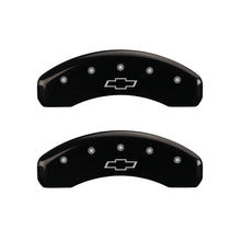 Load image into Gallery viewer, MGP 4 Caliper Covers Engraved Front &amp; Rear Bowtie Black finish silver ch - eliteracefab.com