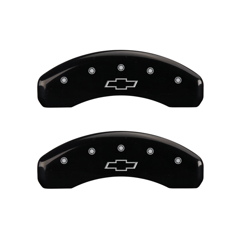 MGP 4 Caliper Covers Engraved Front & Rear Bowtie Black finish silver ch - eliteracefab.com