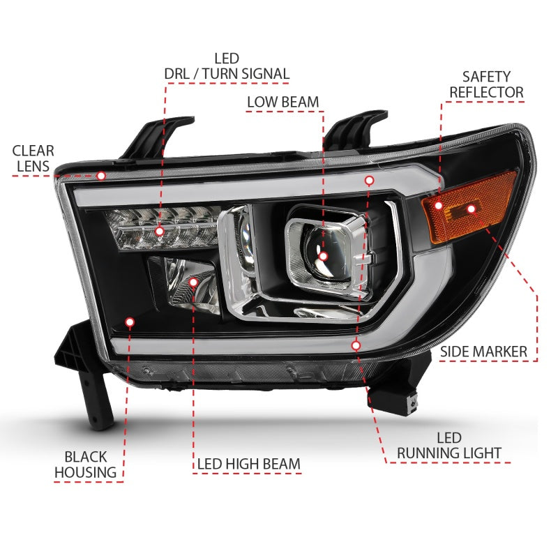 ANZO 2007-2014 Toyota Tundra Projector Light Bar H.L Black Amber(Led High Beam) (Halogen Version) - eliteracefab.com