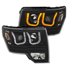 Load image into Gallery viewer, ANZO 2009-2014 Ford F-150 Projector Headlights w/ U-Bar Switchback Black w/ Amber - eliteracefab.com