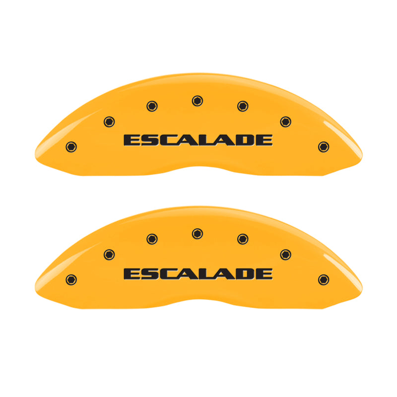 MGP 4 Caliper Covers Engraved Front & Rear Escalade Yellow finish black ch MGP