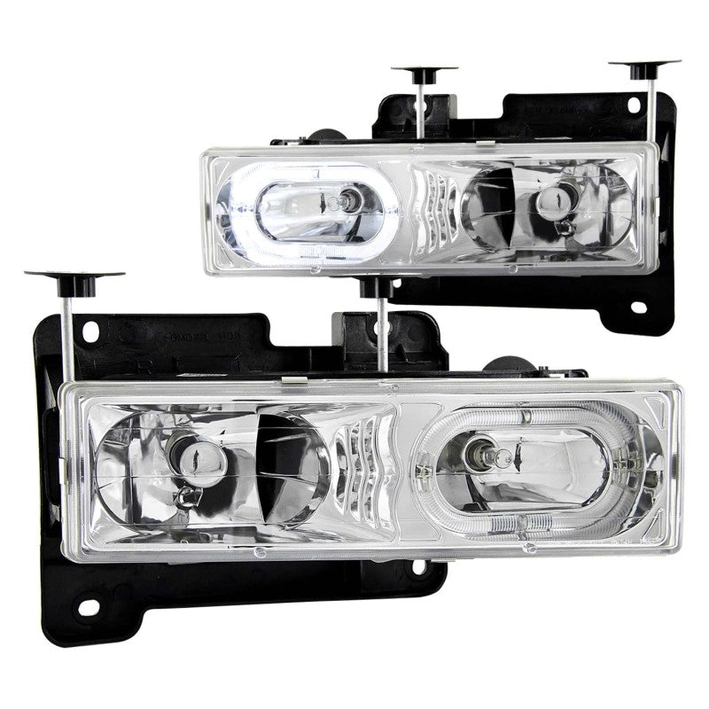 ANZO USA Chevrolet C1500 Crystal Headlights Chrome W/ Halo; 1988-1998 - eliteracefab.com