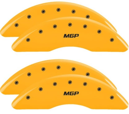 MGP 4 Caliper Covers Engraved Front & Rear 2019+ Ram 2500/3500 Yellow Finish Black MGP Logo MGP