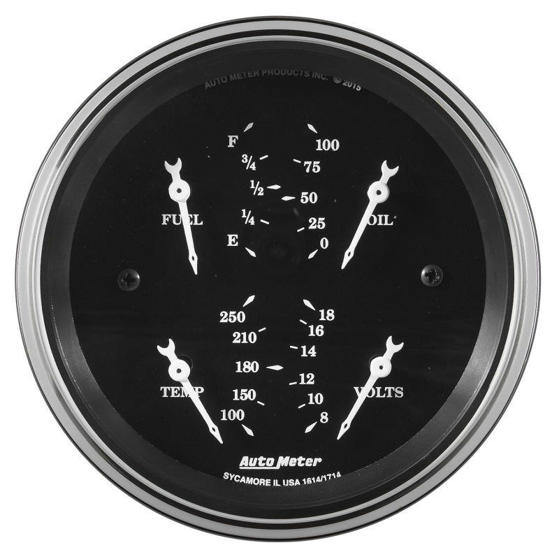 Auto Meter Gauge Quad 3 3/8in 0E-90F Elec Old Tyme Black 1714