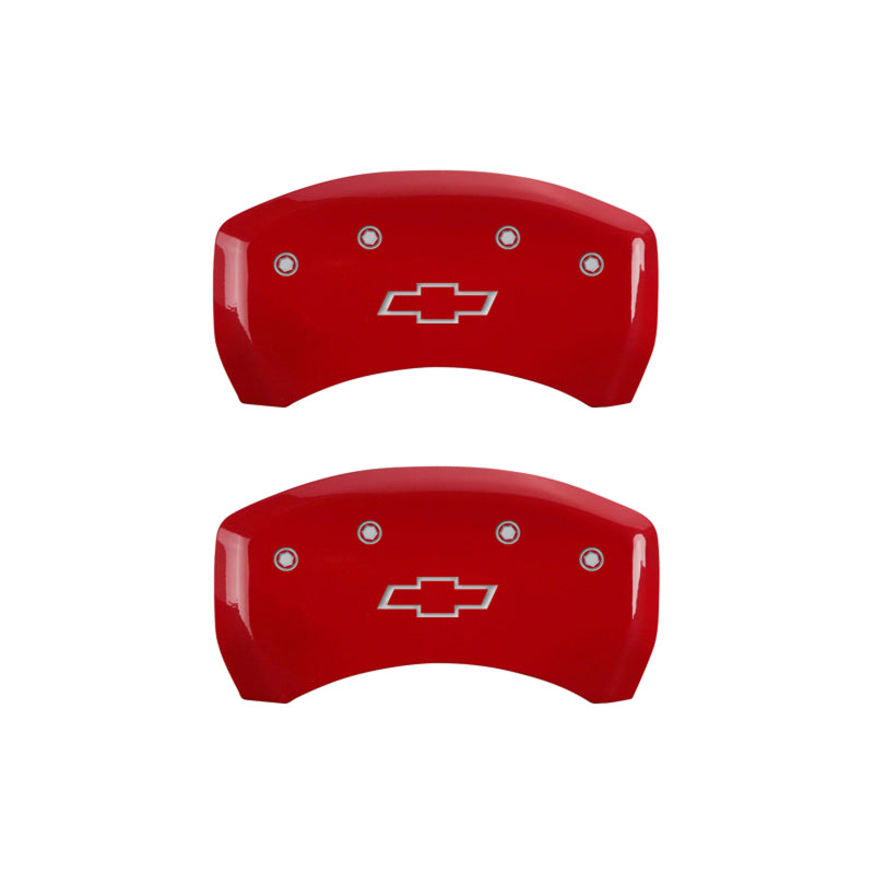 MGP 4 Caliper Covers Engraved Front & Rear Bowtie Red finish silver ch - eliteracefab.com