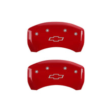 Load image into Gallery viewer, MGP 4 Caliper Covers Engraved Front &amp; Rear Bowtie Red finish silver ch - eliteracefab.com