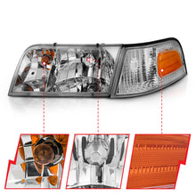 Load image into Gallery viewer, ANZO 1998-2005 Ford Crown Victoria Crystal Headlight Chrome With Bumper Light (OE) - eliteracefab.com