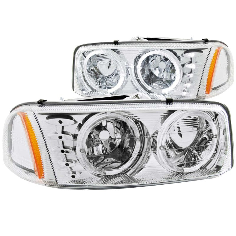 ANZO USA GMC Sierra Crystal Headlights W/ Halo & Led Chrome; 1999-2006 - eliteracefab.com