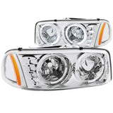 ANZO USA GMC Sierra Crystal Headlights W/ Halo & Led Chrome; 1999-2006