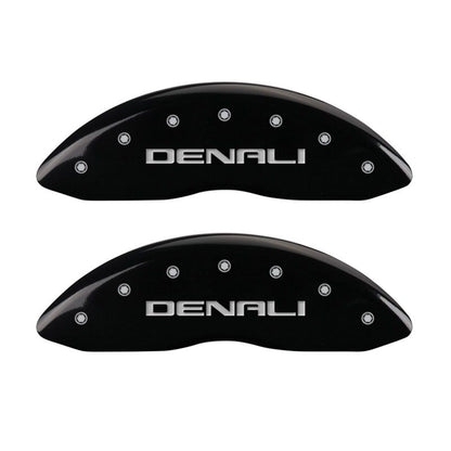 MGP 4 Caliper Covers Engraved Front & Rear Denali Black Finish Silver Char 2017 GMC Canyon MGP