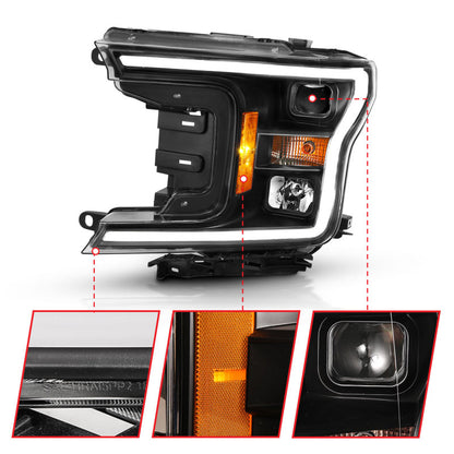 ANZO 2018-2019 Ford F-150 Projector Plank Style H.L. Black Amber (Without Switchback) - eliteracefab.com