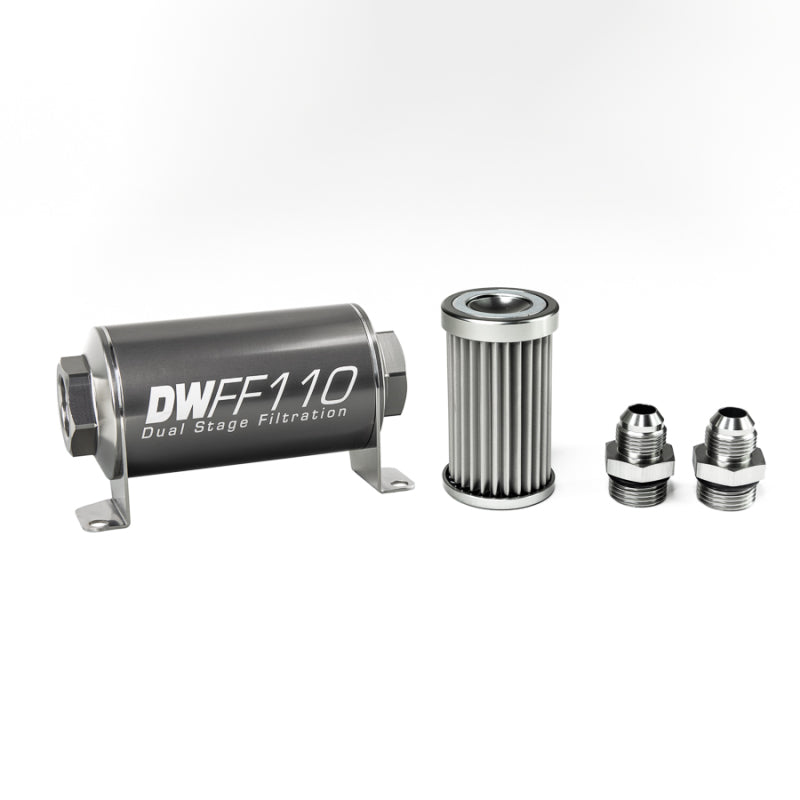 DeatschWerks Stainless Steel 8AN 5 Micron Universal Inline Fuel Filter Housing Kit (110mm) - eliteracefab.com