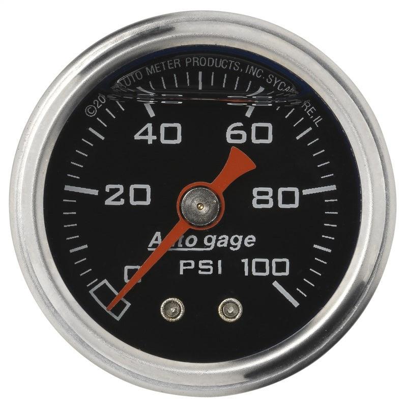 AutoMeter GAUGE; PRESS; 1.5in. DIRECT MNT; 100PSI; LIQUID FILLED MECH; BLK; 1/8in. NPTF MA - eliteracefab.com