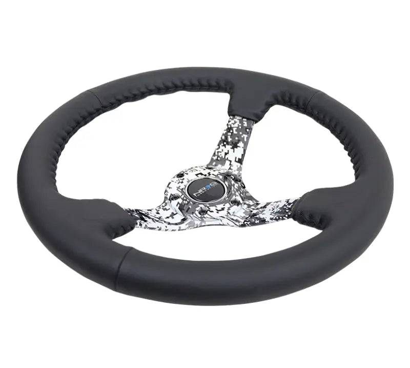 NRG Reinforced Sport Steering Wheel 350mm 3 Inch Deep Hydro Dipped Digital Camo 5mm spoke Black Leather Black Baseball Stitching - eliteracefab.com