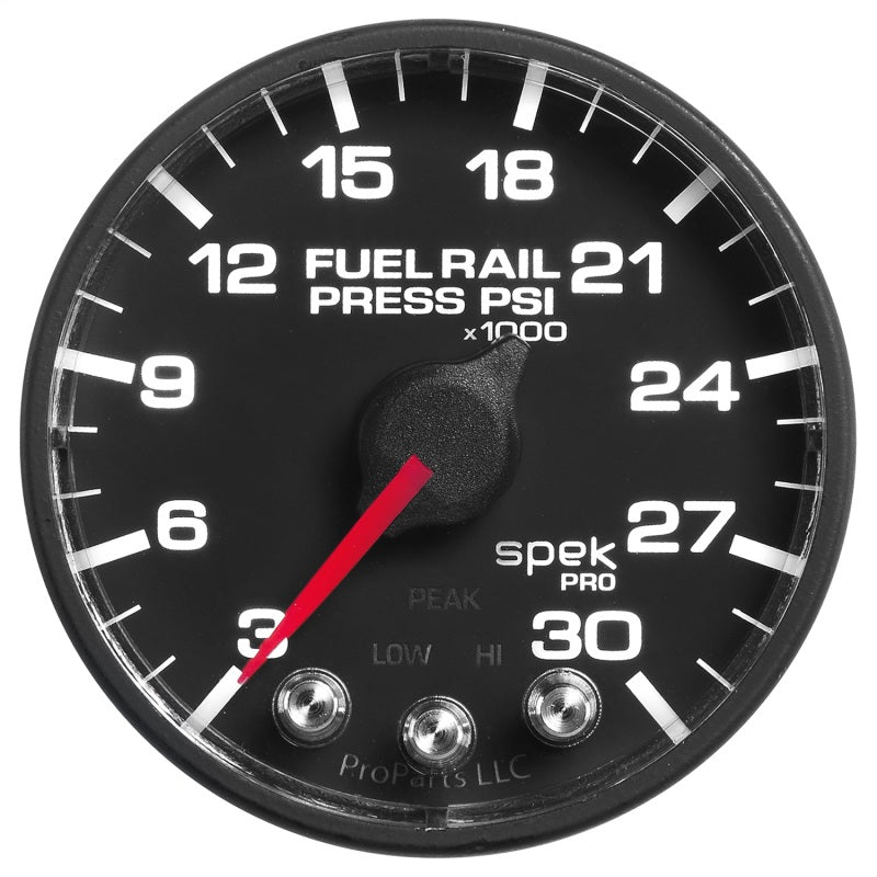 Autometer Spek-Pro Gauge Rail Press 2 1/16in 30Kpsi Stepper Motor W/Peak & Warn Blk/Blk P321328