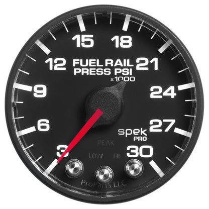 Autometer Spek-Pro Gauge Rail Press 2 1/16in 30Kpsi Stepper Motor W/Peak & Warn Blk/Blk P321328