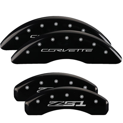 MGP 4 Caliper Covers Engraved Front Corvette C7 Engraved Rear Z51/2015 Black finish silver ch MGP