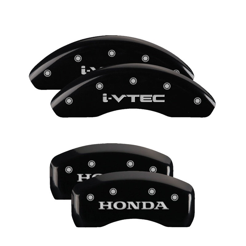 MGP 4 Caliper Covers Engraved Front & Rear I-Vtec Black Finish Silver Char 2018 Honda Accord MGP