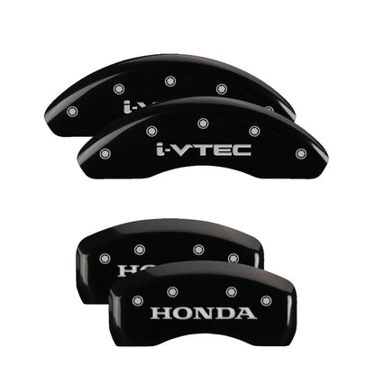 MGP 4 Caliper Covers Engraved Front & Rear I-Vtec Black Finish Silver Char 2018 Honda Accord MGP