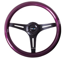 Load image into Gallery viewer, NRG Purple Pearl Flake Paint 3 Black Spokes 350mm Classic Wood Grain Wheel Universal - eliteracefab.com