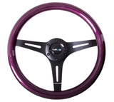 NRG Purple Pearl Flake Paint 3 Black Spokes 350mm Classic Wood Grain Wheel Universal - ST-015BK-PP