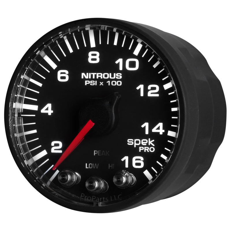 Autometer Spek-Pro Gauge Nitrous Press 2 1/16in 1600psi Stepper Motor W/Peak & Warn Blk/Blk P320328