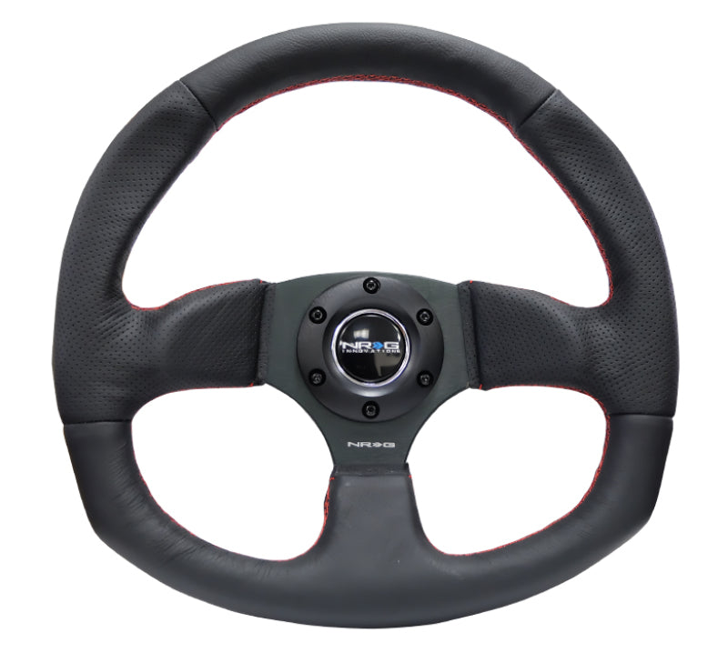 NRG Reinforced Steering Wheel Leather Steering Wheel Red Stitch - eliteracefab.com