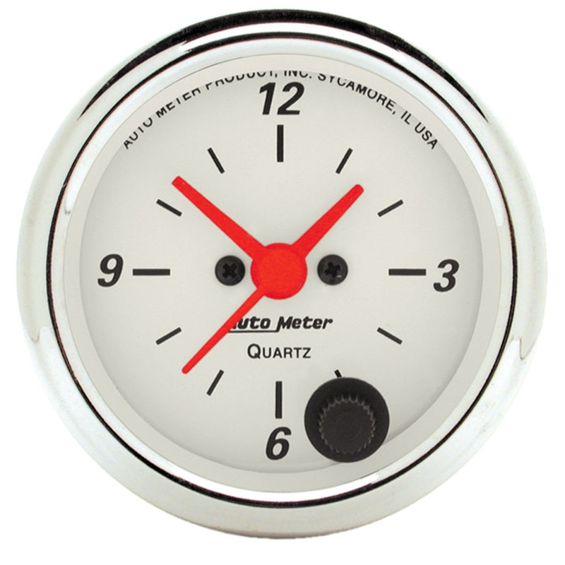 Autometer Arctic White 2-1/6in 12 Hour Analog Clock Gauge 1385