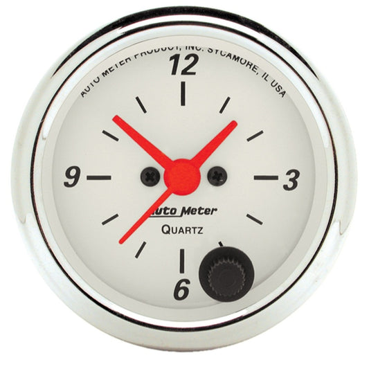 Autometer Arctic White 2-1/6in 12 Hour Analog Clock Gauge 1385