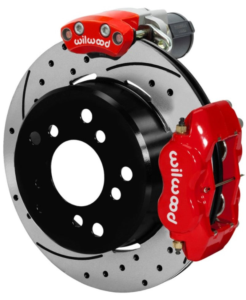 Wilwood Forged Dynalite Rear Electronic Parking Brake Kit - Red Powder Coat Caliper - D/S Rotor Wilwood