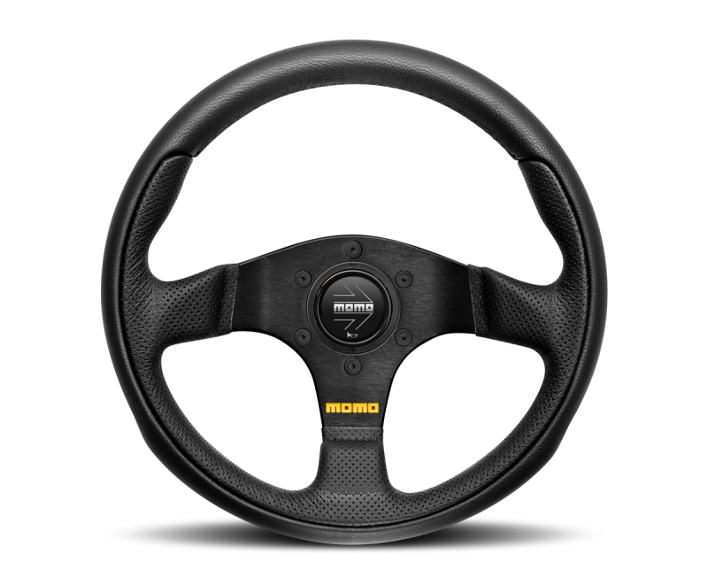 Momo Team Steering Wheel 300 mm - 4 Black Leather/Black Spokes - eliteracefab.com