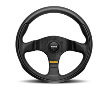 Load image into Gallery viewer, Momo Team Steering Wheel 300 mm - 4 Black Leather/Black Spokes - eliteracefab.com