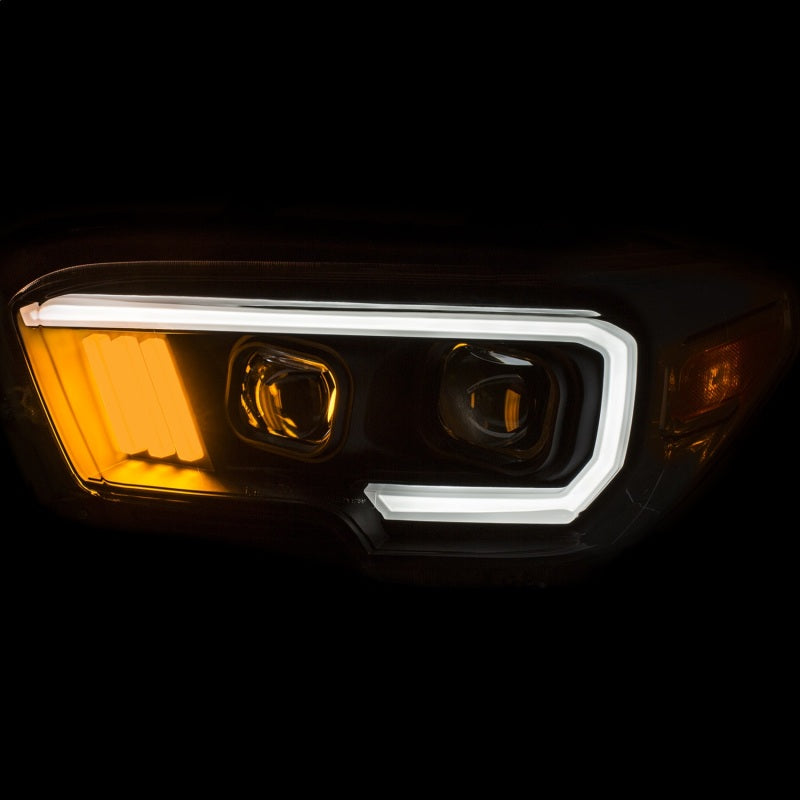 ANZO USA Toyota Tacoma Projector Headlights w/ Plank Style Design Black / Amber; 2016-2018 - eliteracefab.com