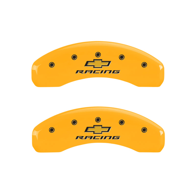 MGP 4 Caliper Covers Engraved Front & Rear Chevy racing Yellow finish black ch MGP